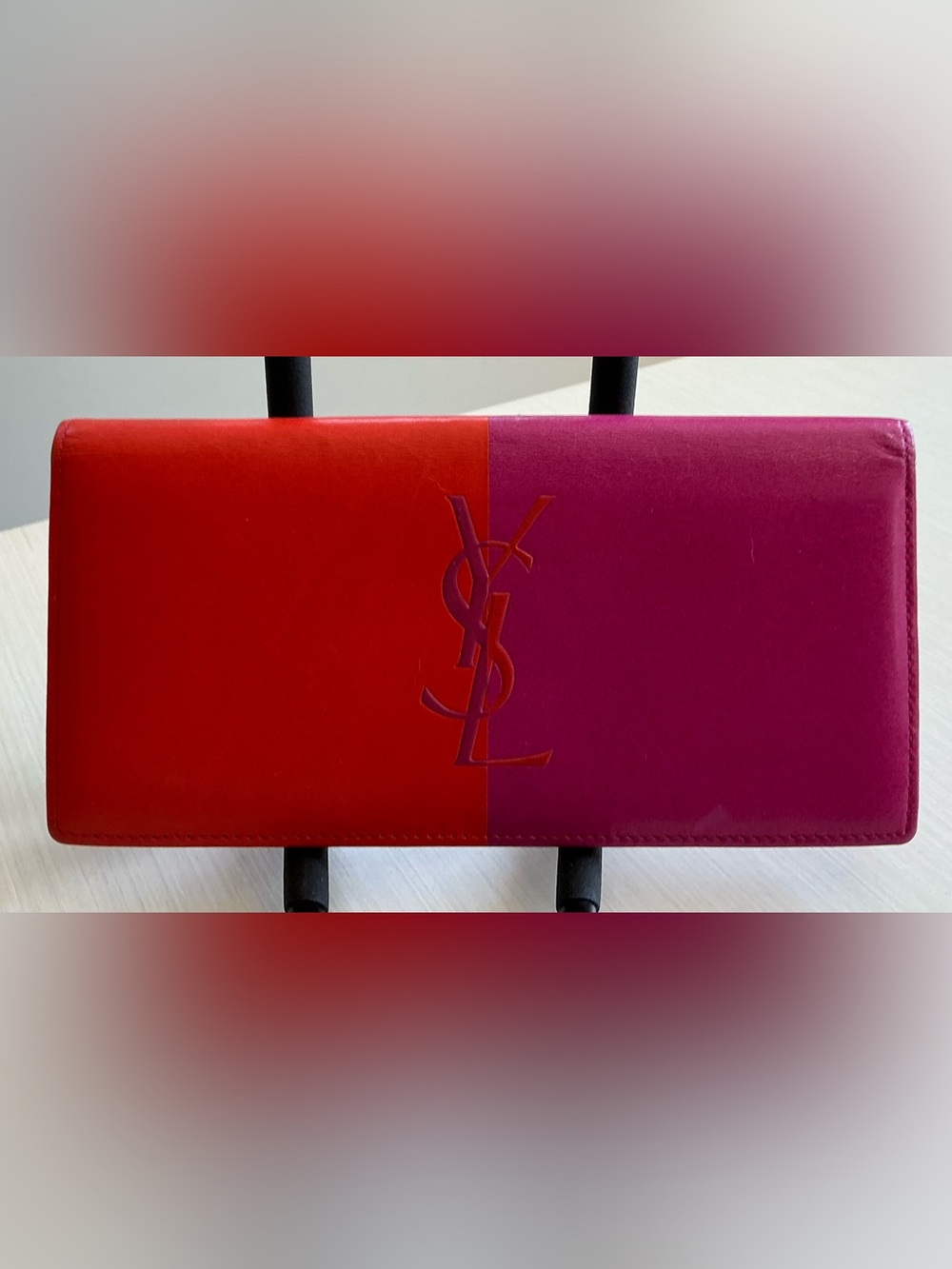 Authentic Yves Saint Laurent (YSL) Colorblock Leather Long Flap Wallet - Picture 1 of 15